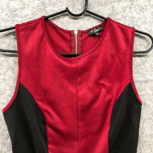 Guess Sleeveless Blouse Womens S Red Black Colorblock Peplum Ponte Formal - Picture 3 of 9